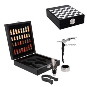 kit para regalo corporativo con ajedrez y set de vinos