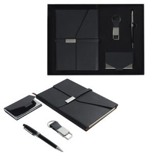 kit de regalo corporativo para ejecutivos con libreta, tarjetero, llavero y pluma personalizados